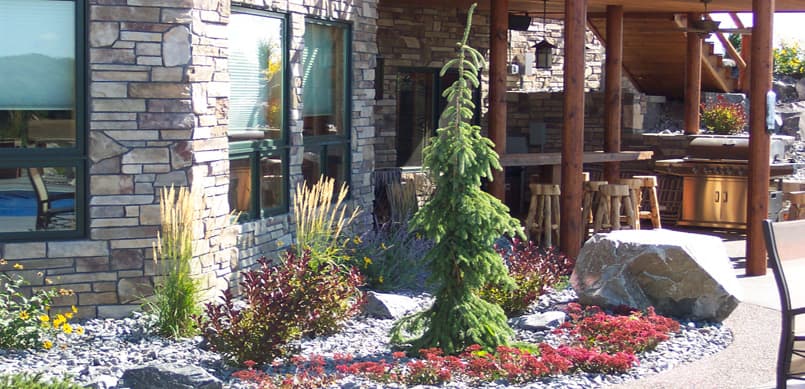 Ornamental grass and perennial planting bed